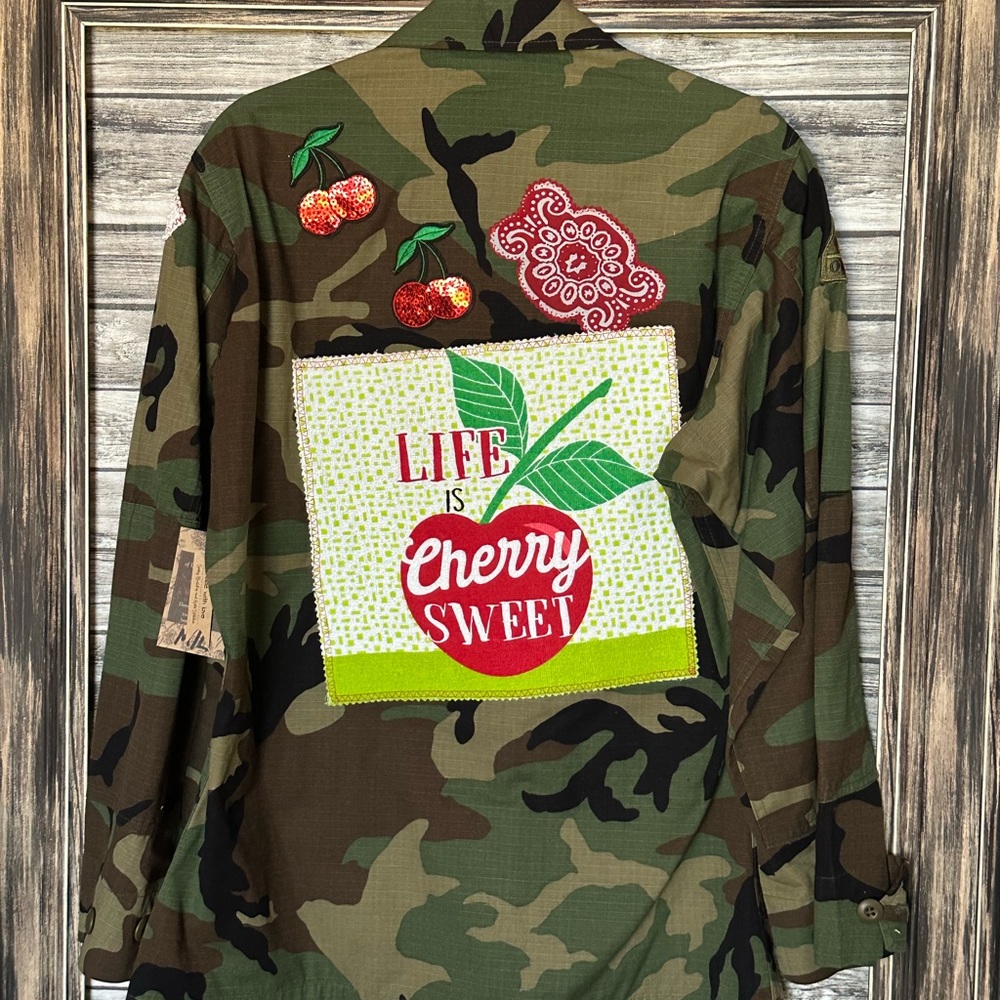 Vintage Authentic UpCycled Recycled Camo Military Jacket with Bling Gypsy Boho
